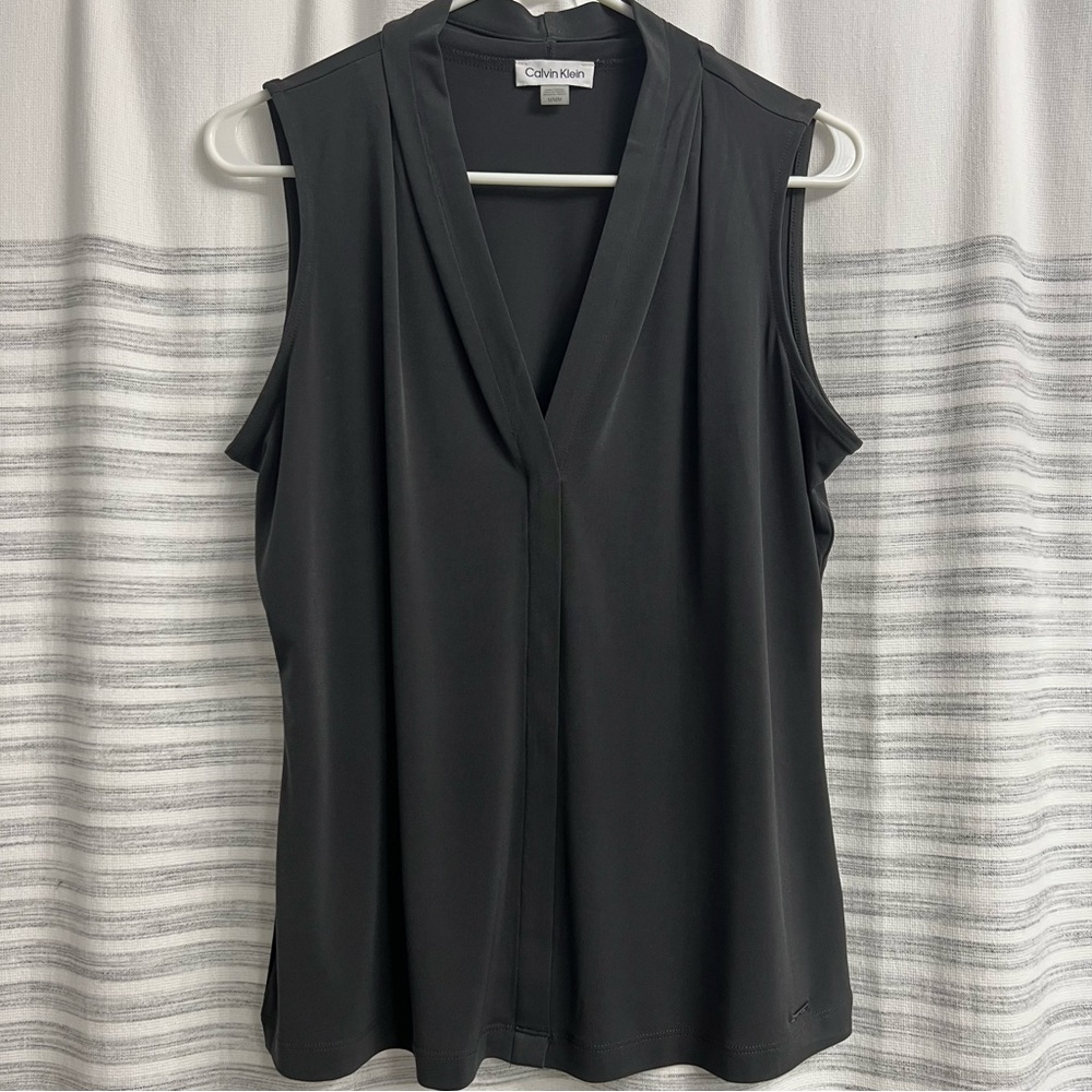 Calvin Klein Charcoal Grey Sleeveless Blouse Relaxed Fit